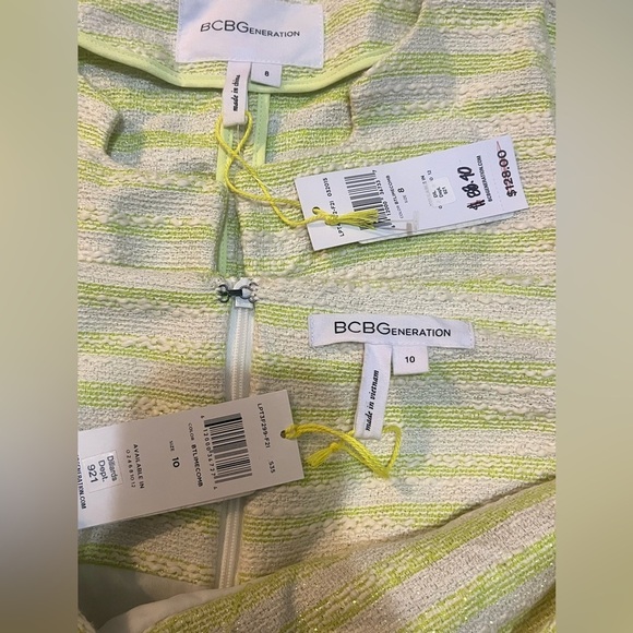 BCBGgeneration Revolve NWT Green White Tweed Bolero Blazer Skirt Co Ord Set Med - Picture 4 of 4